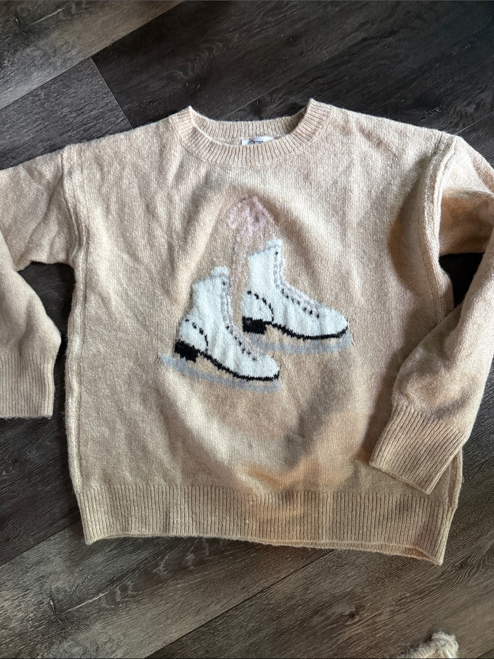 art class Cream Sweater with White Ice Skate Graphic